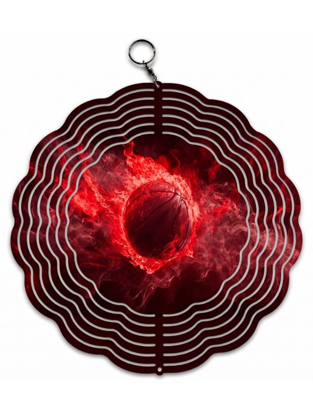 10" Fire Basketball Kinetic Wind Spinner - Red Metal Hanging Garden Yard Decor